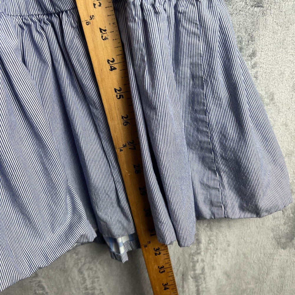 BURU Dress  Blue White Pinstripe Tiered Mini Long Sleeve Collared Button Front - Picture 8 of 11